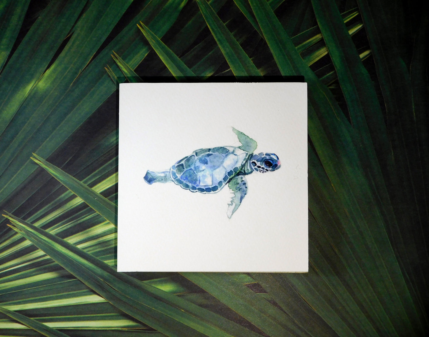 Blue Sea Turtle Watercolor Print on Wood Block - Flamingo Shores - Original Art for Home Decor and Gifts