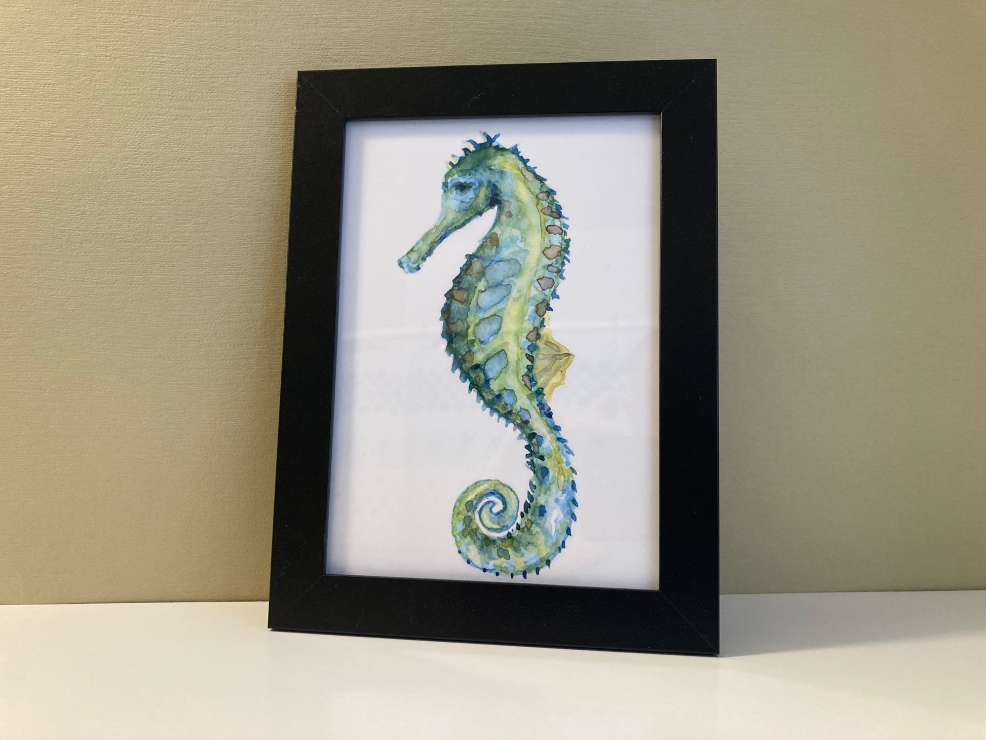 Blue Seahorse Watercolor Print Art - Flamingo Shores - Original Art for Home Decor and Gifts