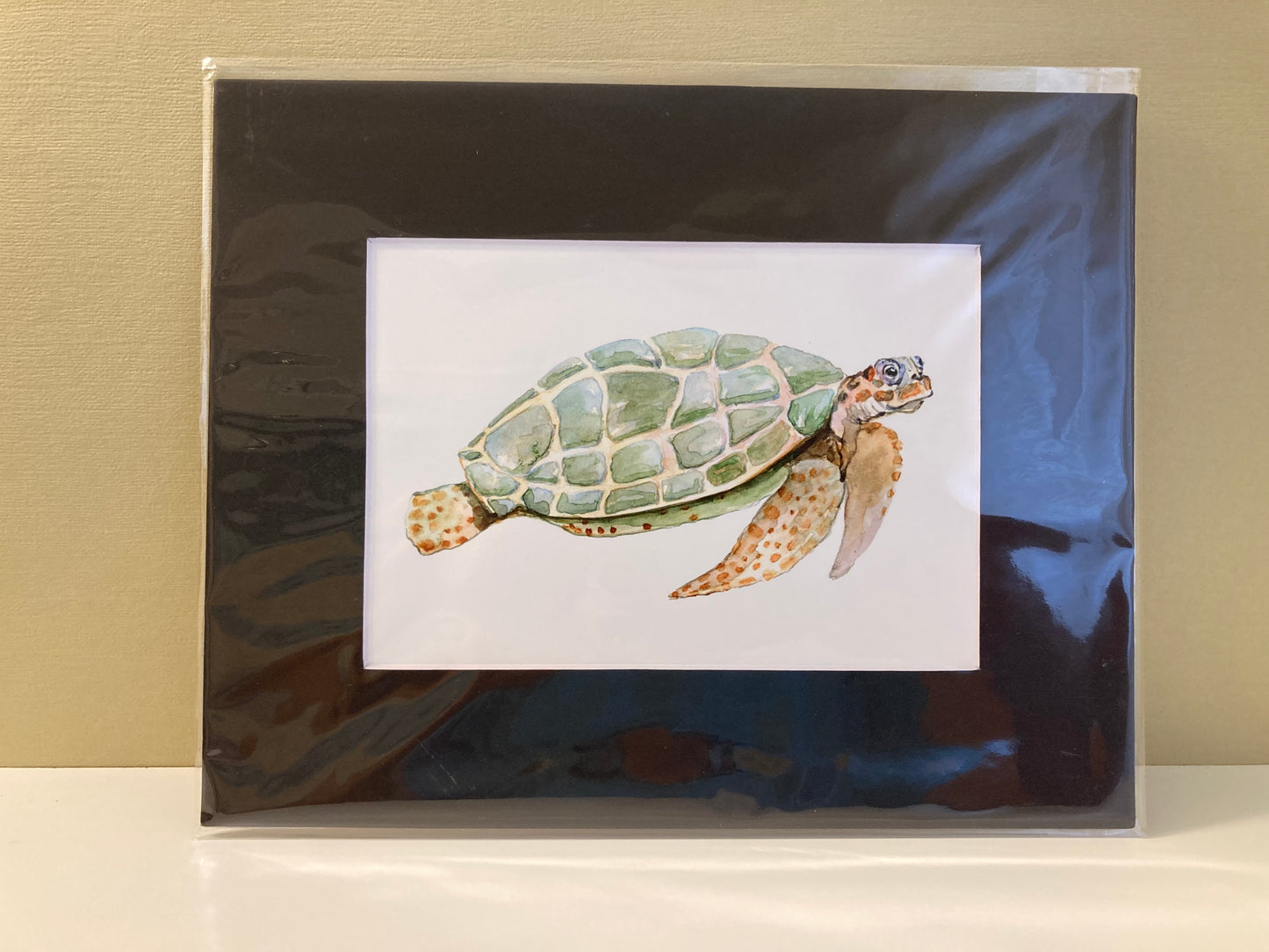 Green Turtle Watercolor Print Art - Flamingo Shores - Original Art for Home Decor and Gifts