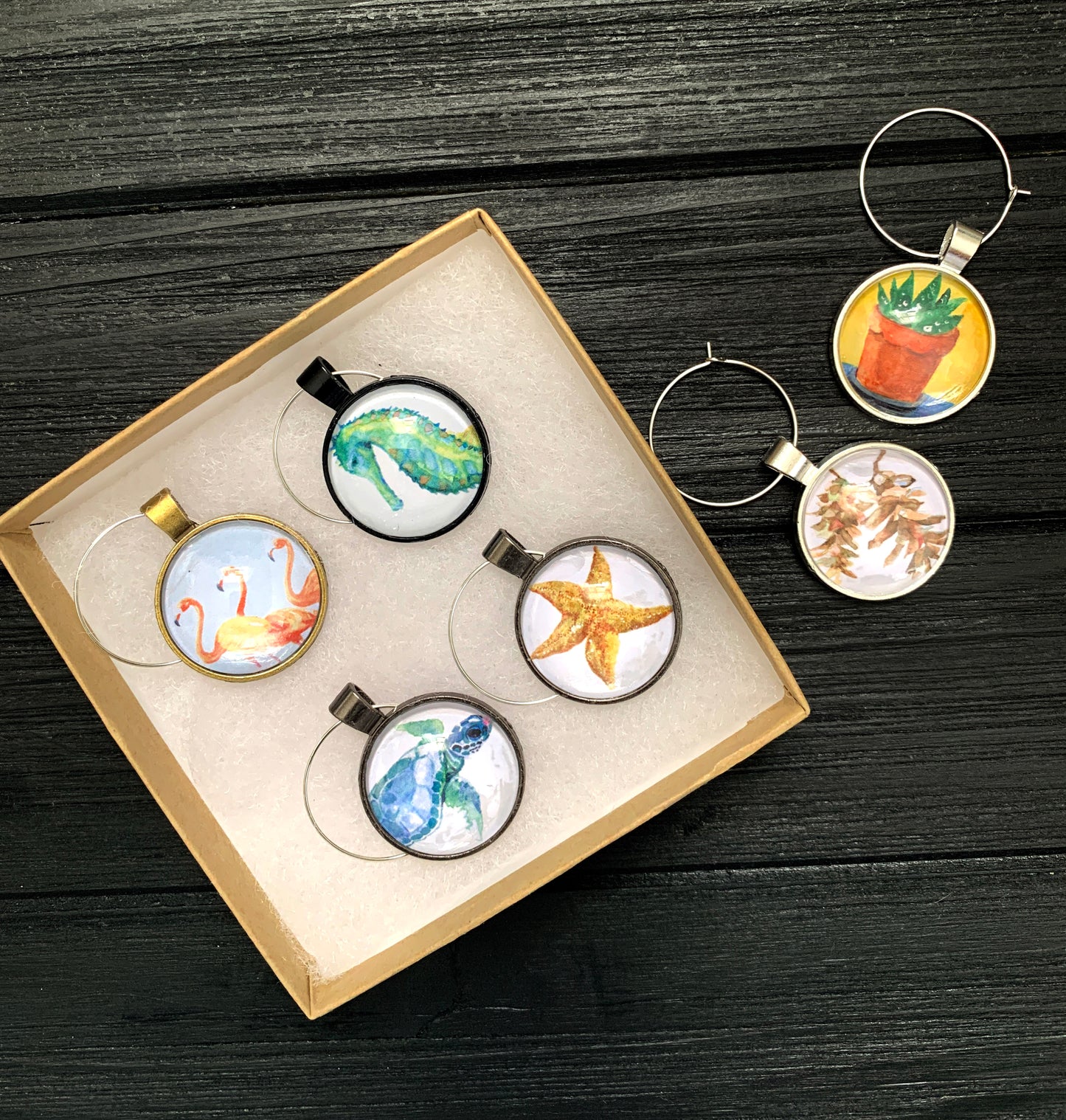 Wine Charms - Flamingo Shores - Original Art for Home Decor and Gifts