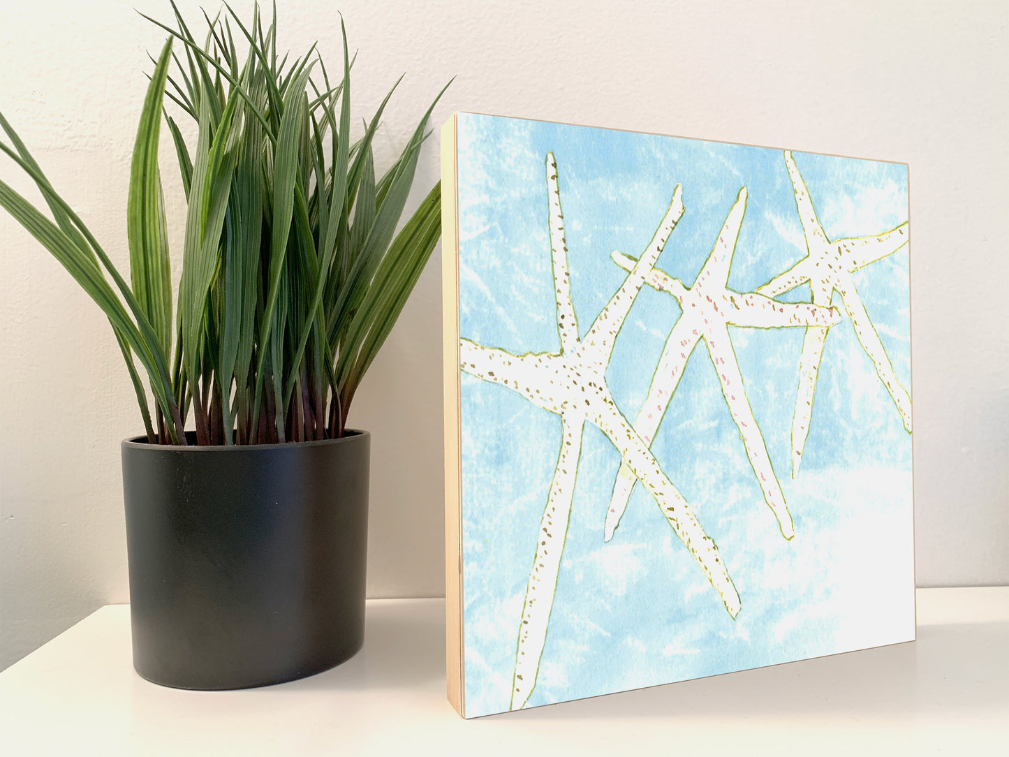 Starfish Group Watercolor Art on Wood Block - Flamingo Shores - Original Art for Home Decor and Gifts