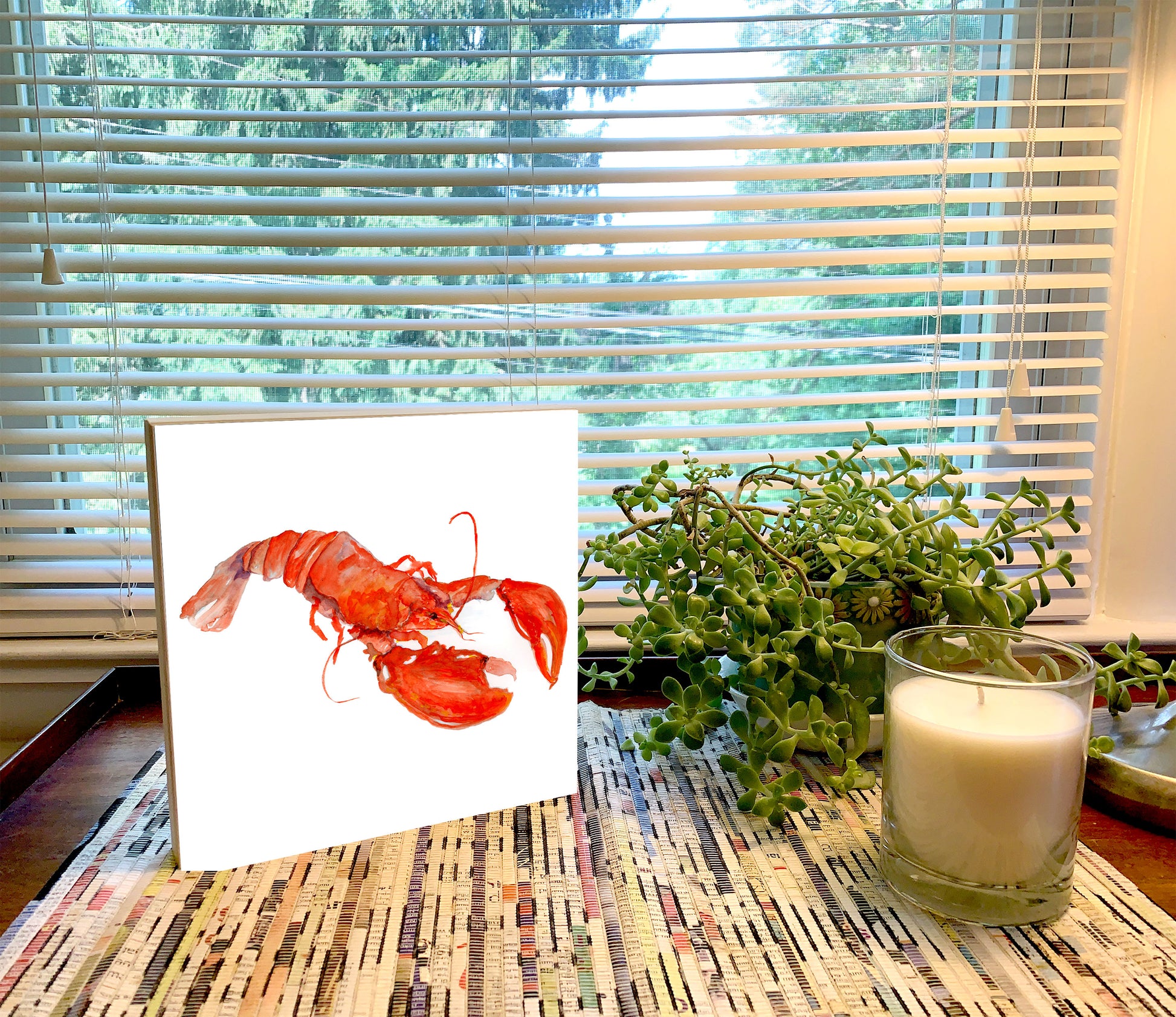 Lobster Watercolor Print on Wood Block - Flamingo Shores - Original Art for Home Decor and Gifts