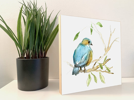 Bluebird on Wood Block - Flamingo Shores - Original Art for Home Decor and Gifts