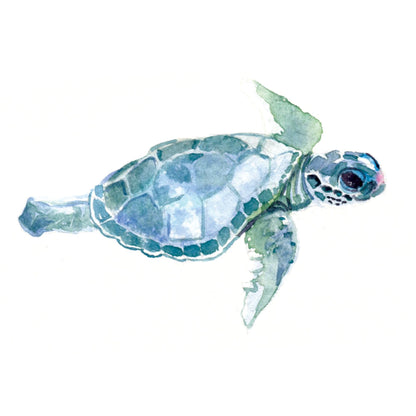 Blue Sea Turtle Watercolor Print on Wood Block - Flamingo Shores - Original Art for Home Decor and Gifts