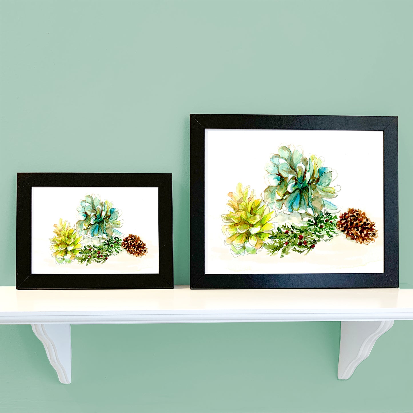 Coastal Christmas Beach Pinecones and Holly - Flamingo Shores - Original Art for Home Decor and Gifts