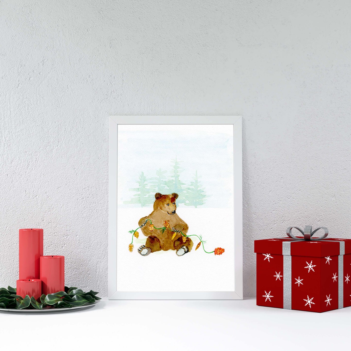 Wall Art Print of Cute Bear with Pinecones - Flamingo Shores - Original Art for Home Decor and Gifts