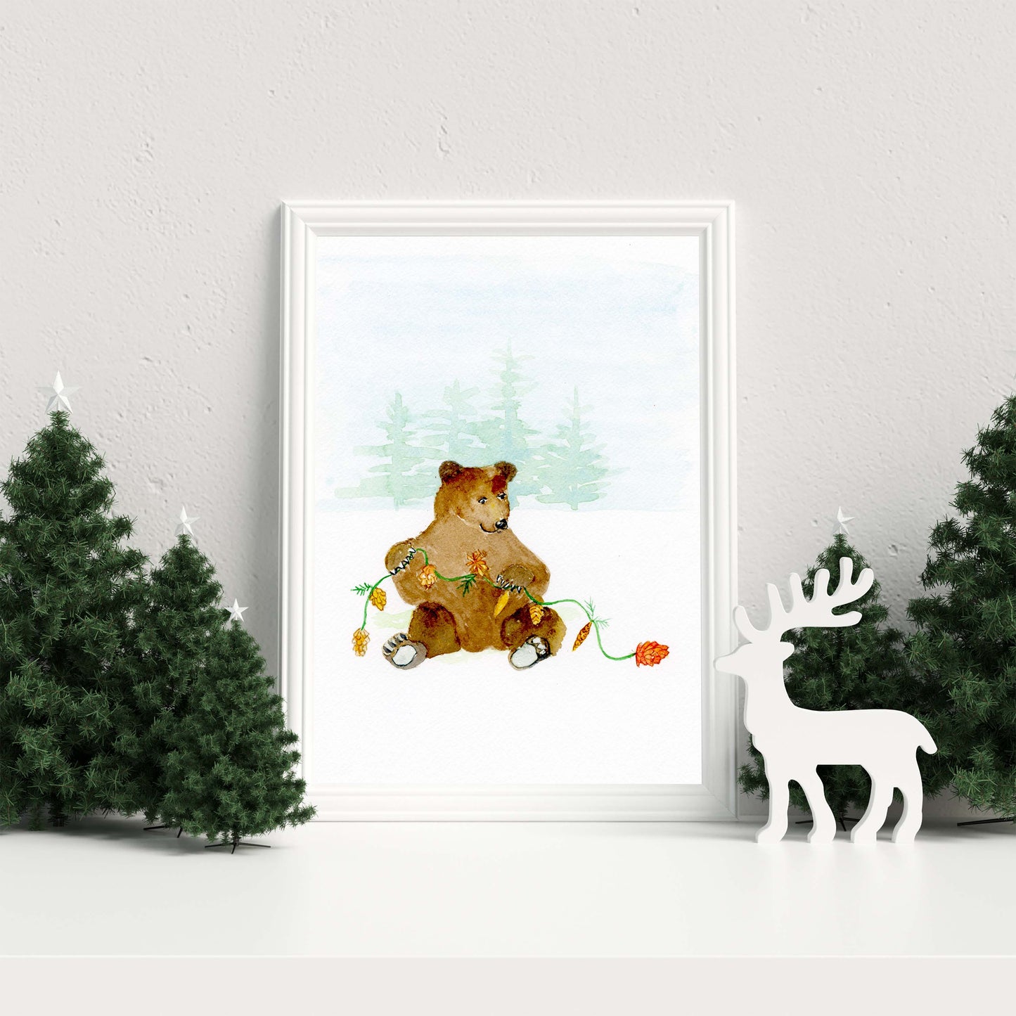 Wall Art Print of Cute Bear with Pinecones - Flamingo Shores - Original Art for Home Decor and Gifts