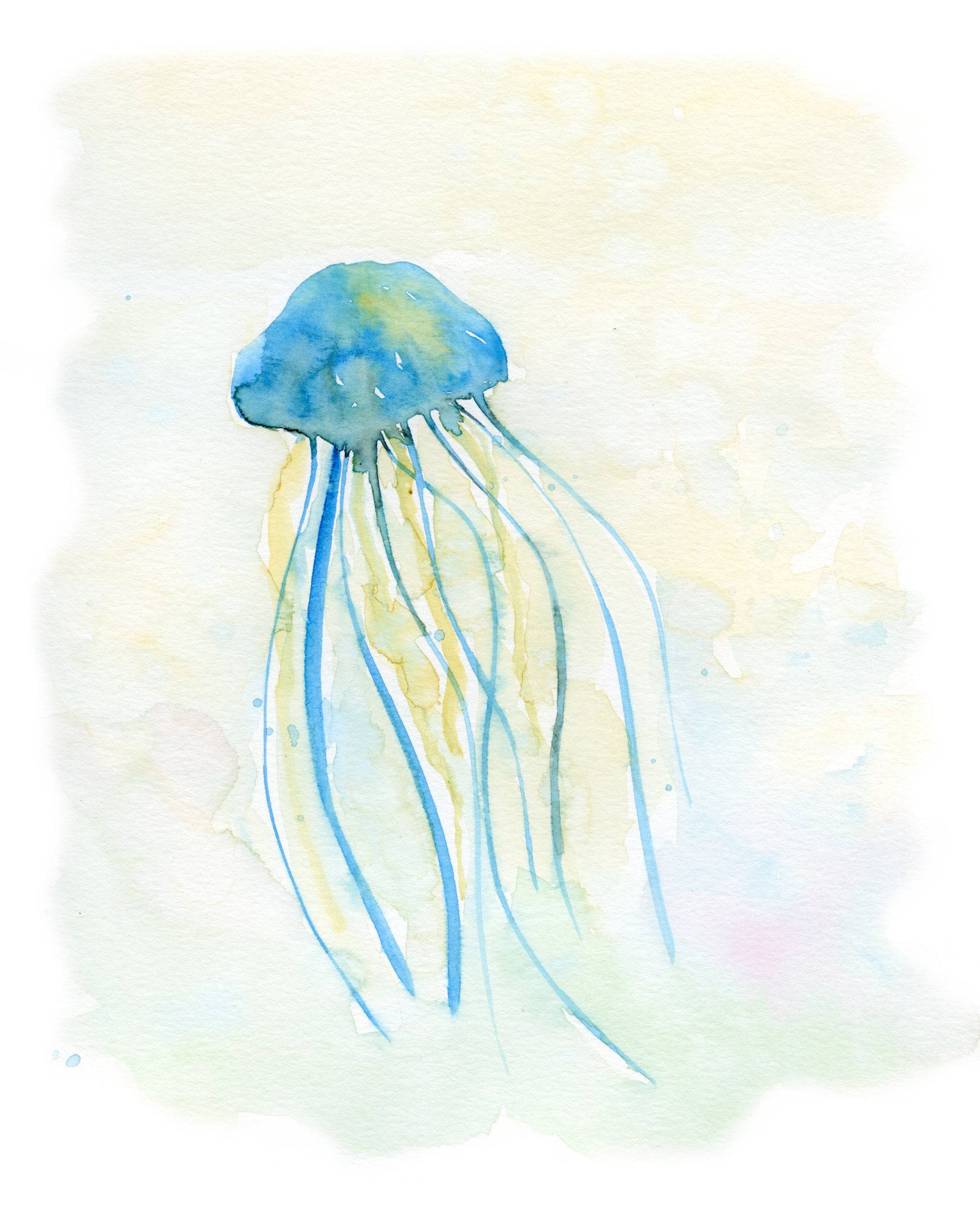 Jellyfish Watercolor Print Art - Flamingo Shores - Original Art for Home Decor and Gifts