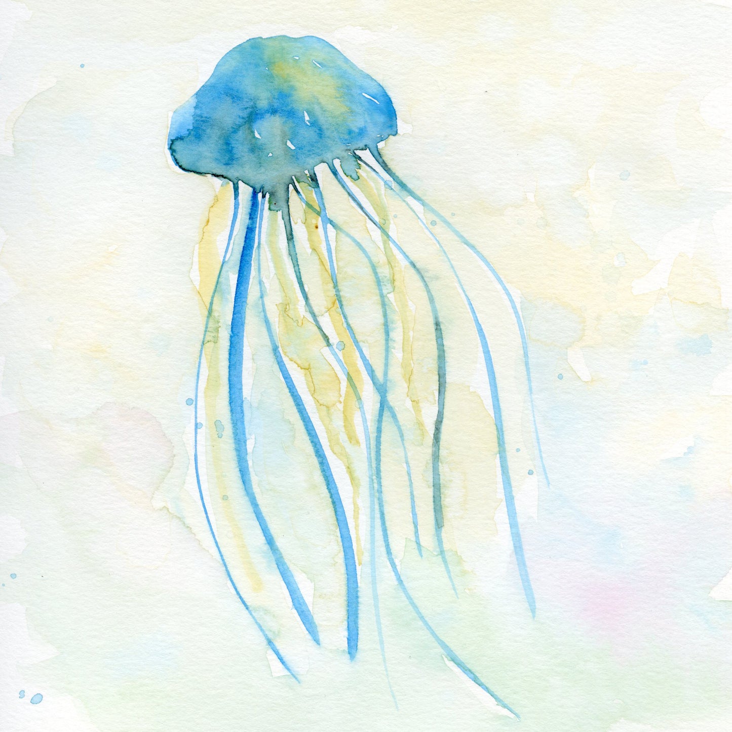 Jellyfish Watercolor Print on Wood Block - Flamingo Shores - Original Art for Home Decor and Gifts