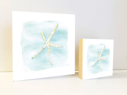 Brittle Star Starfish Watercolor Art on Wood Block - Flamingo Shores - Original Art for Home Decor and Gifts