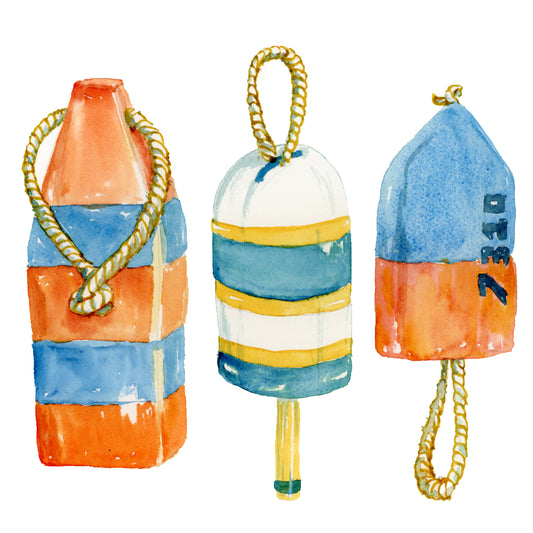 Buoys Watercolor Print on Wood Block - Flamingo Shores - Original Art for Home Decor and Gifts