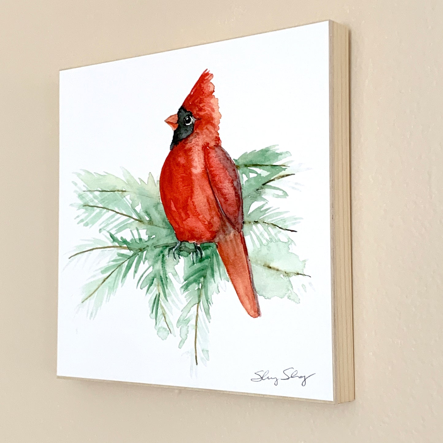 Cardinal - Red Bird - Watercolor on Wood Panel - Flamingo Shores - Original Art for Home Decor and Gifts