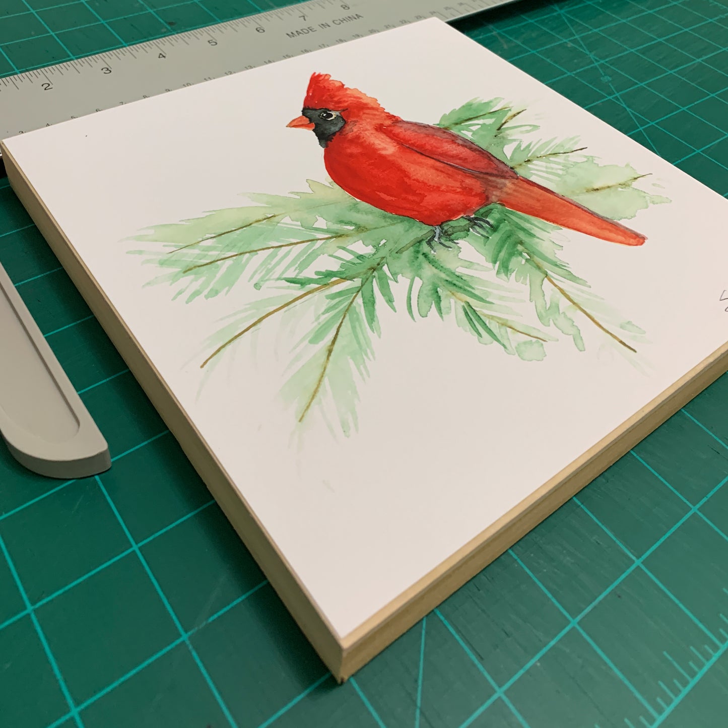 Cardinal - Red Bird - Watercolor on Wood Panel - Flamingo Shores - Original Art for Home Decor and Gifts