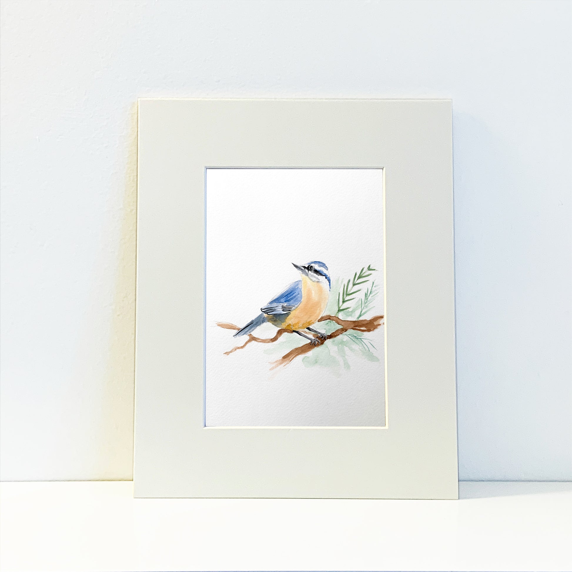 Nuthatch Original Painting Watercolor Art Print - Flamingo Shores - Original Art for Home Decor and Gifts