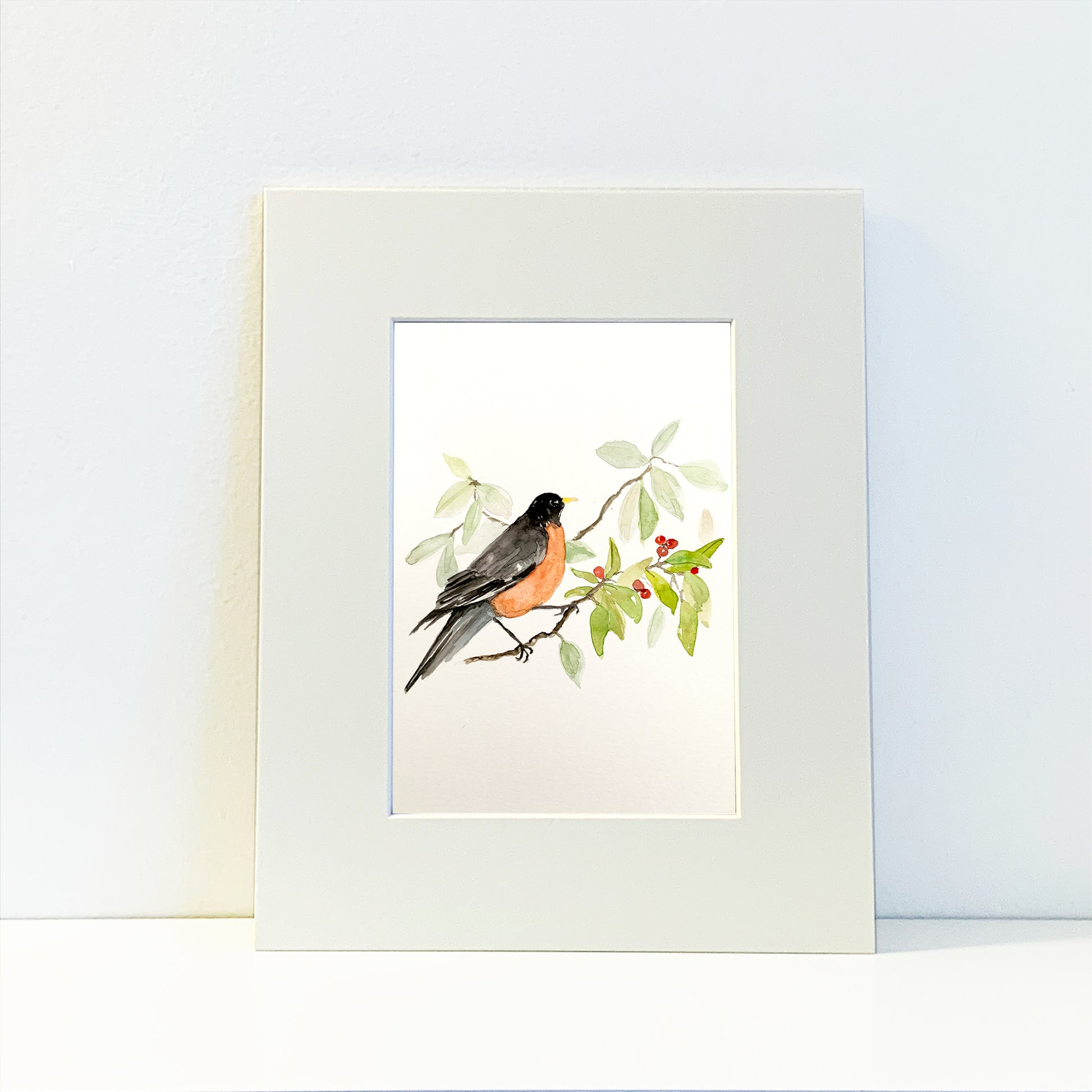 Robin Original Watercolor Painting as a 5x7 or 8x10 Print - Flamingo Shores - Original Art for Home Decor and Gifts