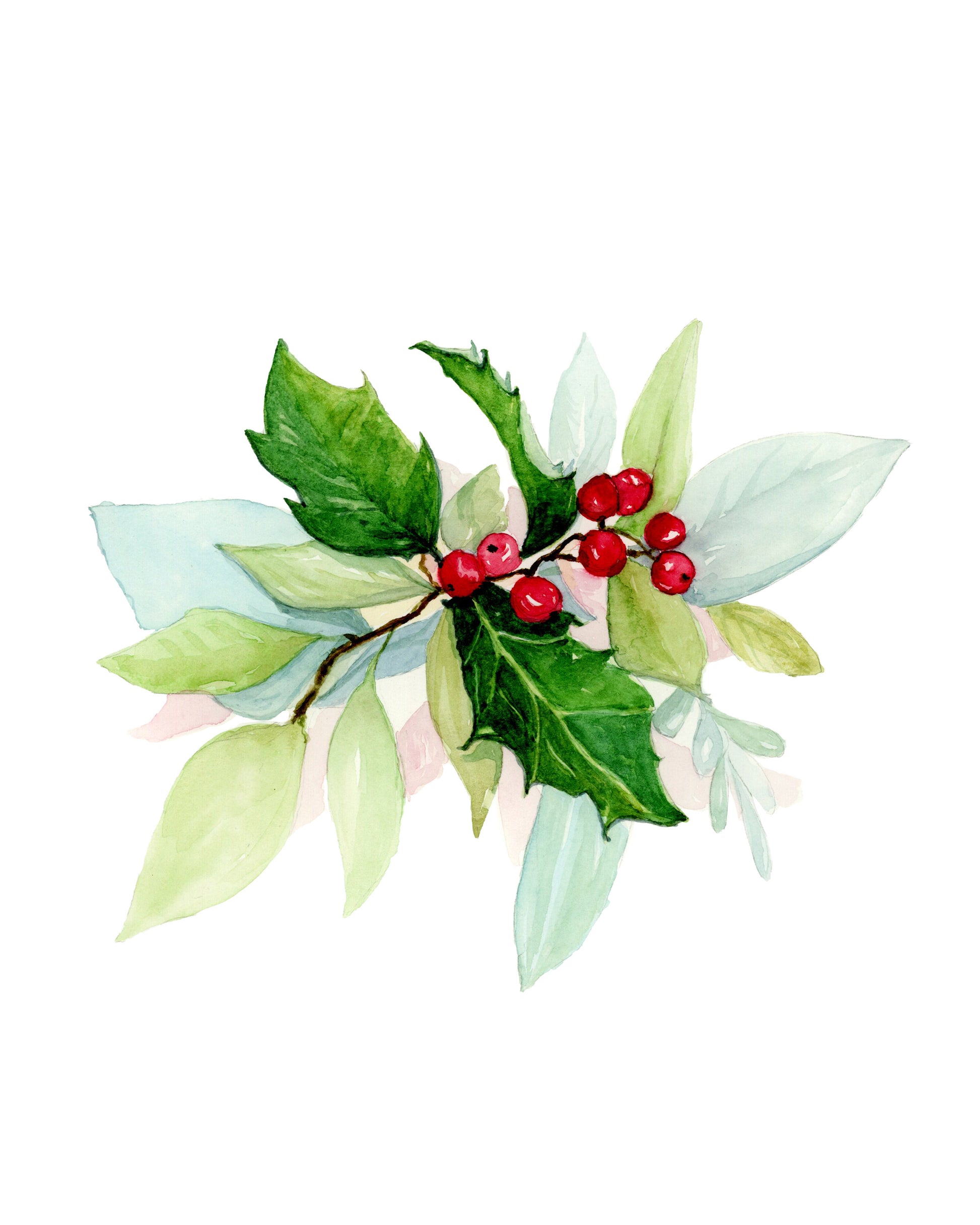 CHRISTMAS - Holly Berries on Wood Block 5x5 or 8x8. Original