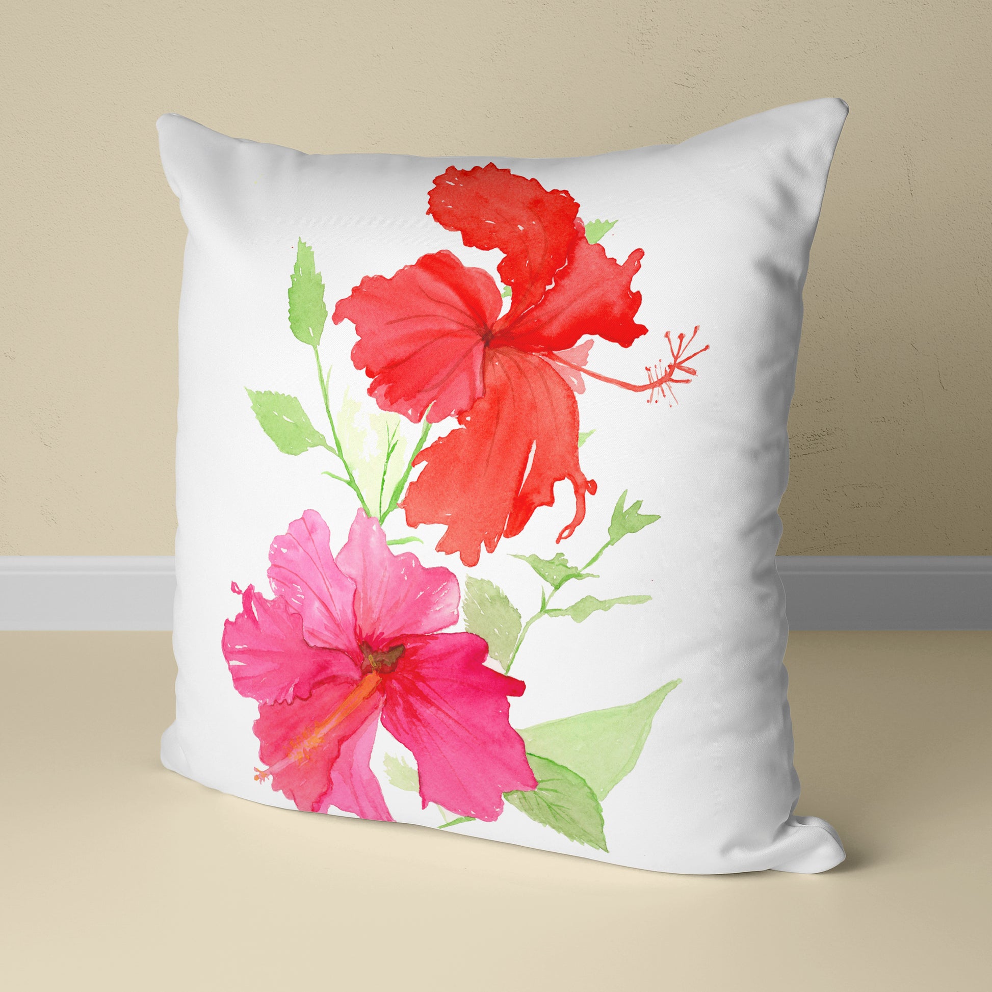 Tropical Hibiscus 16x16 Pillow - Flamingo Shores - Original Art for Home Decor and Gifts