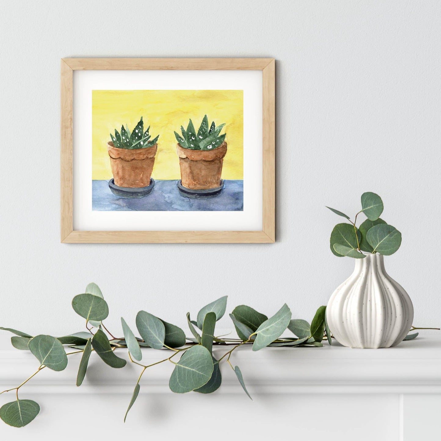 Succulent Houseplants Watercolor Print Art - Flamingo Shores - Original Art for Home Decor and Gifts