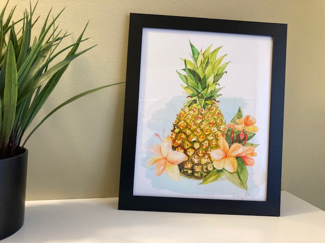 Pineapple Watercolor Print Art - Flamingo Shores - Original Art for Home Decor and Gifts