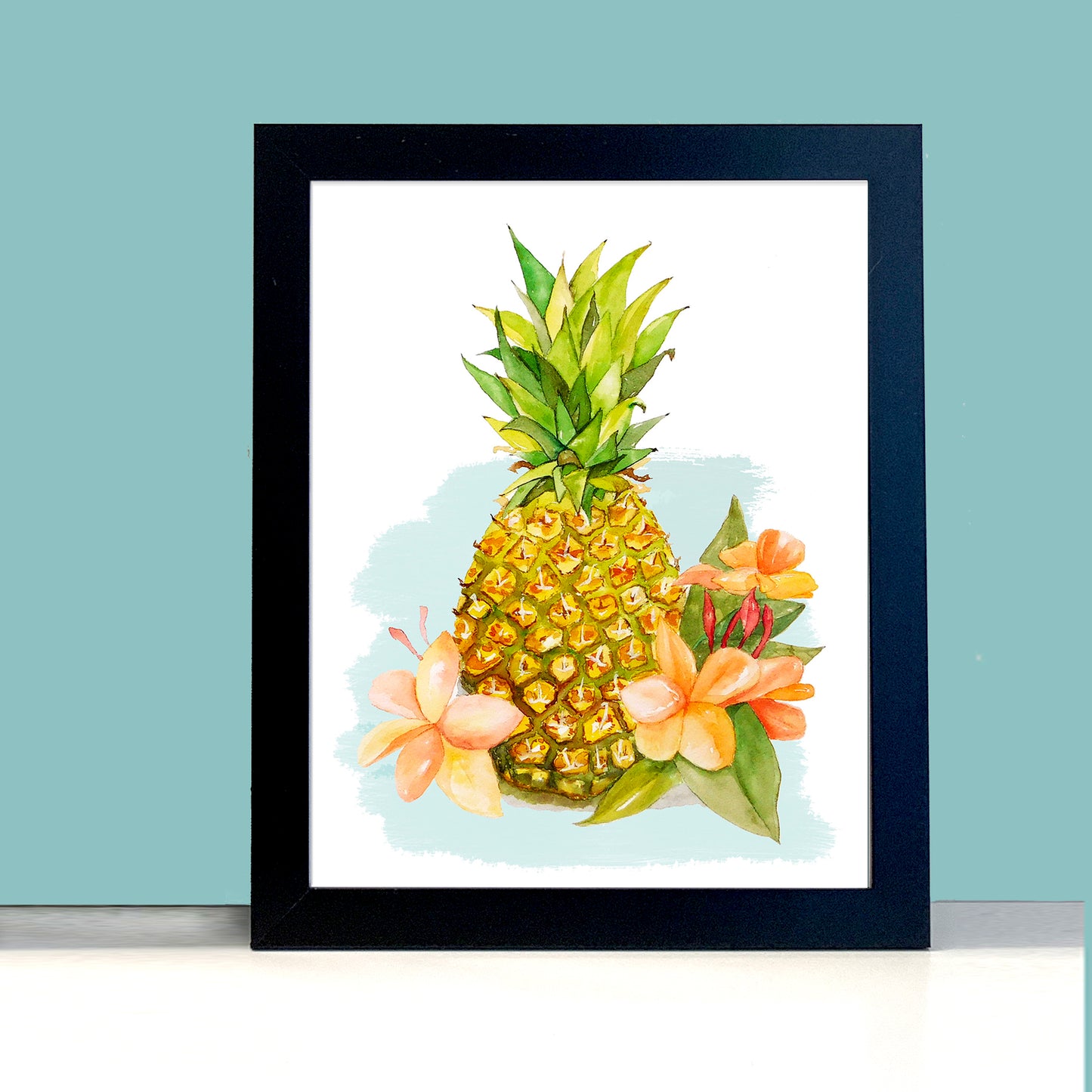 Pineapple Watercolor Print Art - Flamingo Shores - Original Art for Home Decor and Gifts