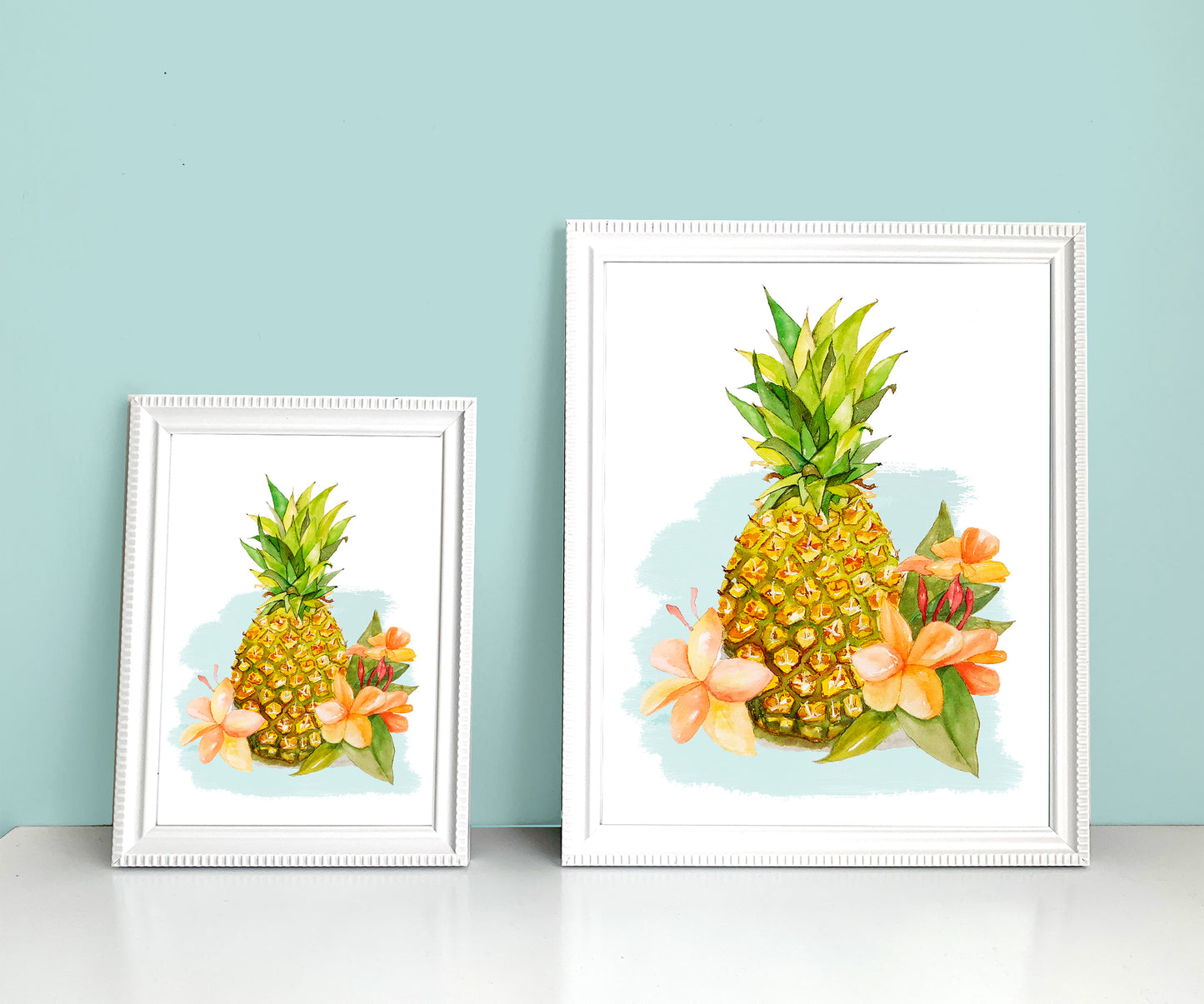 Pineapple Watercolor Print Art - Flamingo Shores - Original Art for Home Decor and Gifts