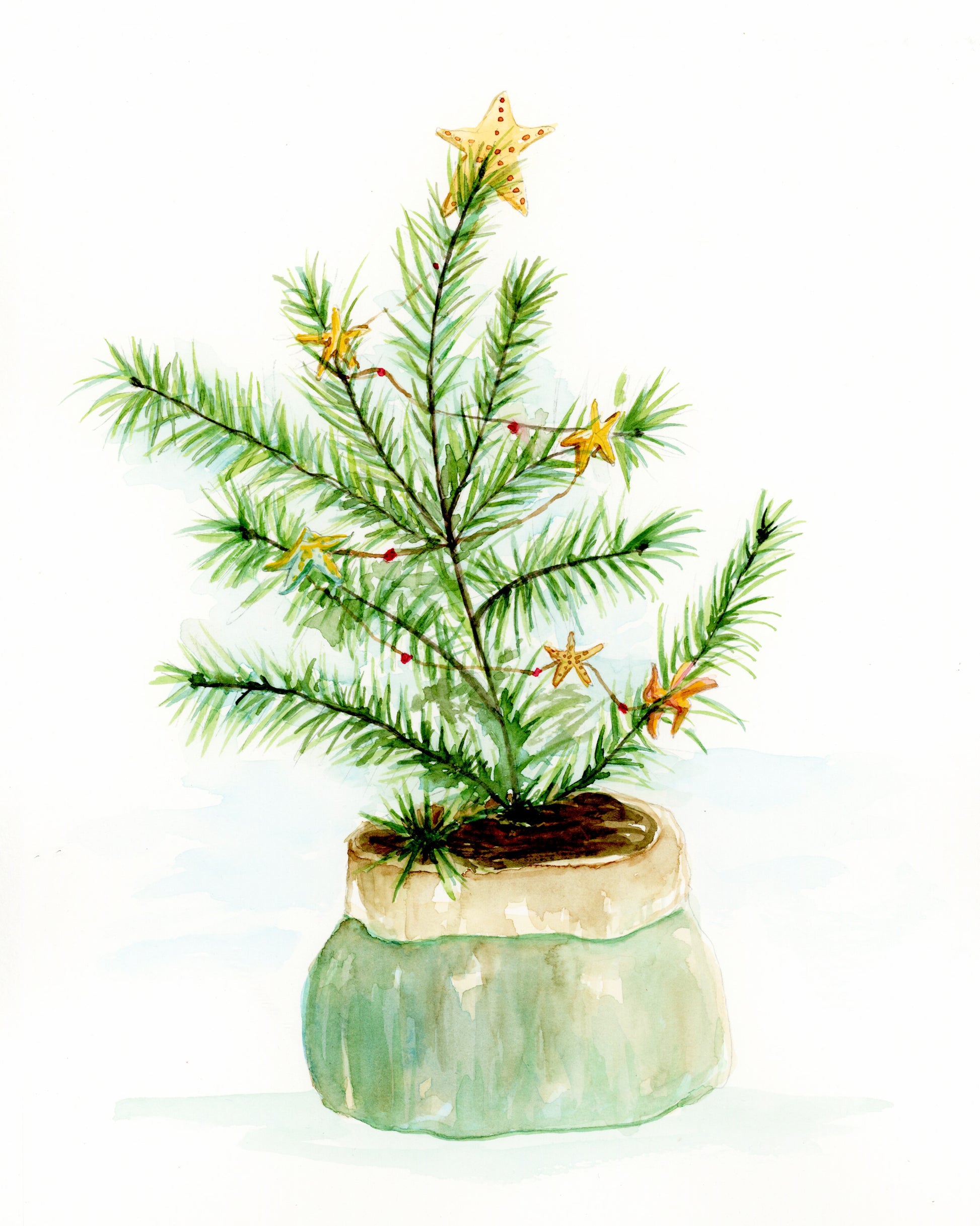 Christmas Tree Watercolor Print - Flamingo Shores - Original Art for Home Decor and Gifts