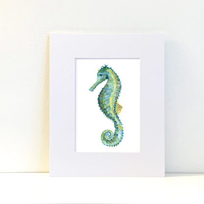 Blue Seahorse Watercolor Print Art - Flamingo Shores - Original Art for Home Decor and Gifts