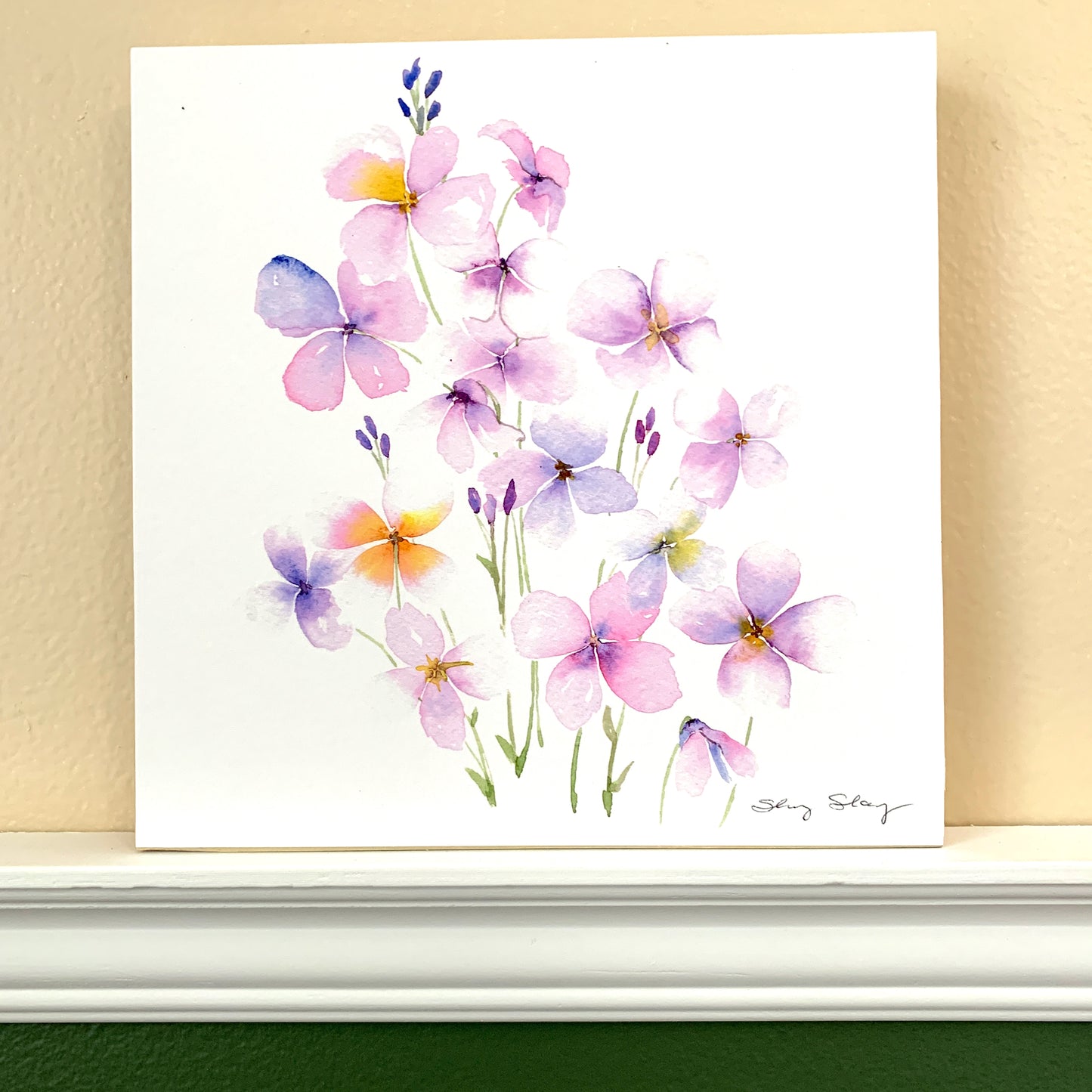 Wildflower Watercolor Print on Wood Block - Flamingo Shores - Original Art for Home Decor and Gifts