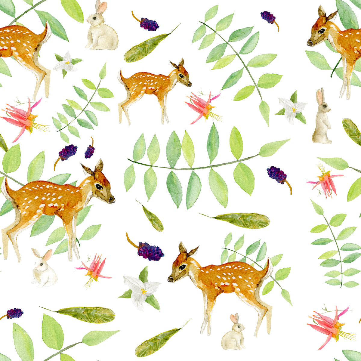 Deer Woodland Animal Pattern - Flamingo Shores - Original Art for Home Decor and Gifts
