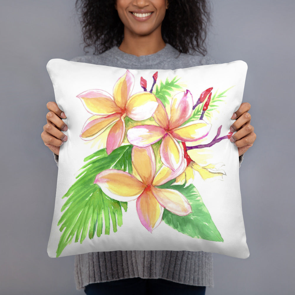 Plumeria Flower 18 x 18 Pillow with zipper - Flamingo Shores - Original Art for Home Decor and Gifts
