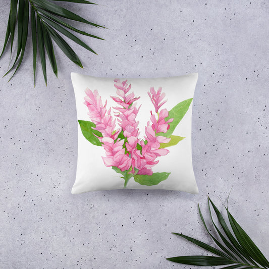 Hawaiian Pink Ginger Flower 18x18 Pillow - Flamingo Shores - Original Art for Home Decor and Gifts