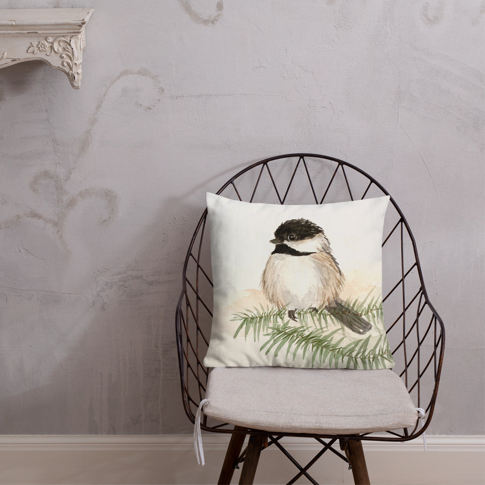 Chickadee Premium Pillow with zipper - Flamingo Shores - Original Art for Home Decor and Gifts