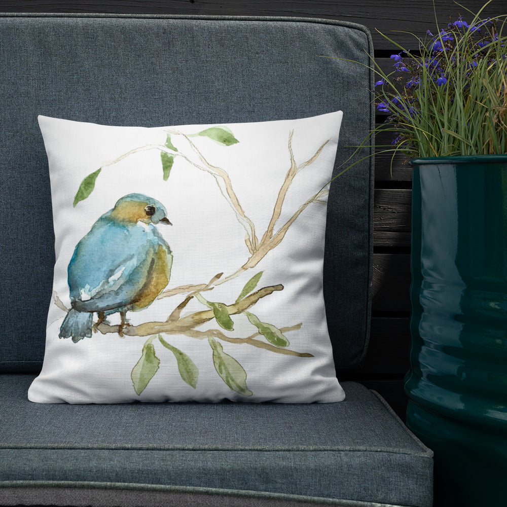 Bluebird Premium Pillow - Flamingo Shores - Original Art for Home Decor and Gifts