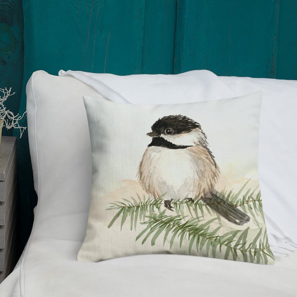 Chickadee Premium Pillow with zipper - Flamingo Shores - Original Art for Home Decor and Gifts