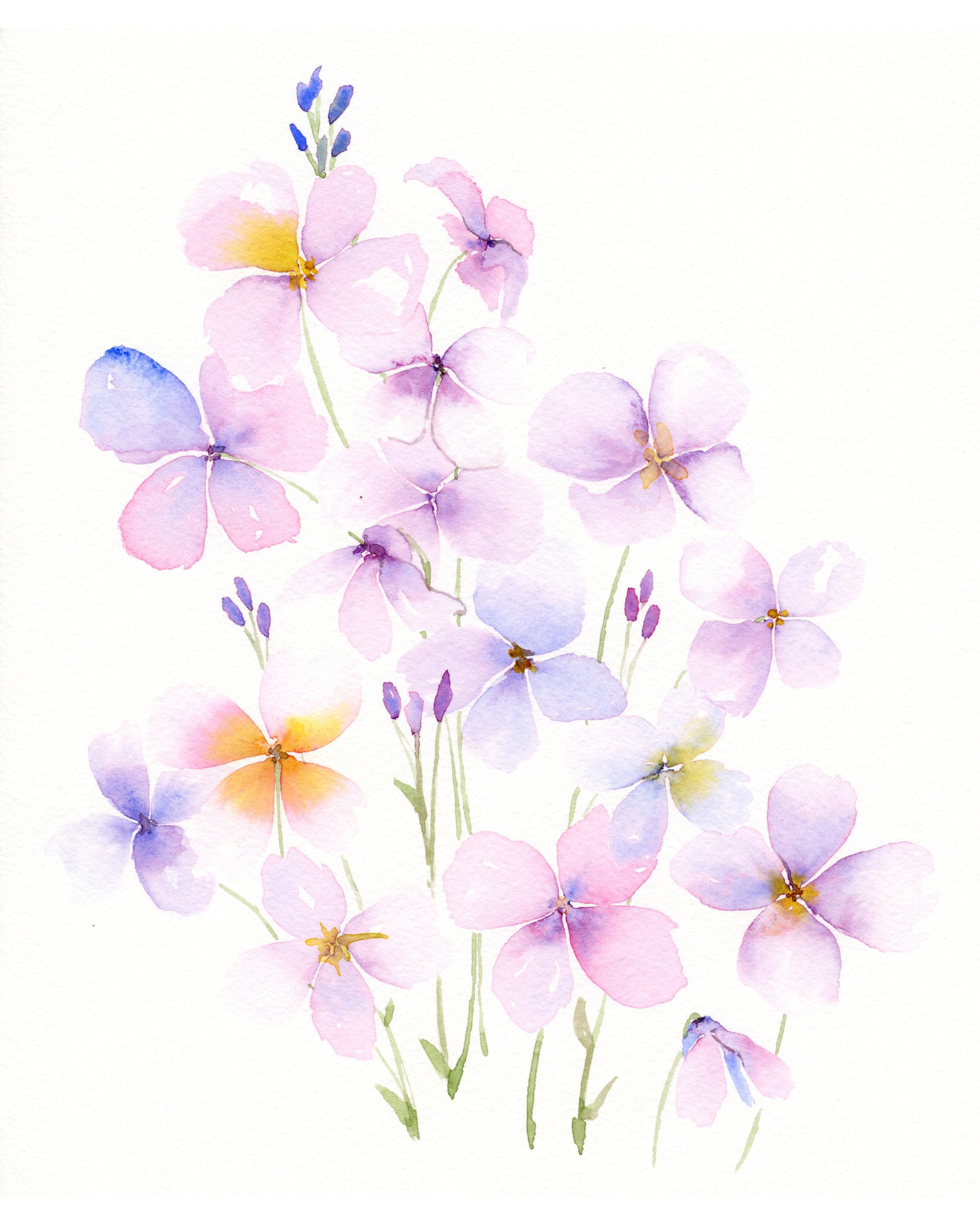Pink and Purple Wildflower Watercolor Print - Flamingo Shores - Original Art for Home Decor and Gifts