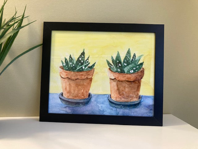 Succulent Houseplants Watercolor Print Art - Flamingo Shores - Original Art for Home Decor and Gifts