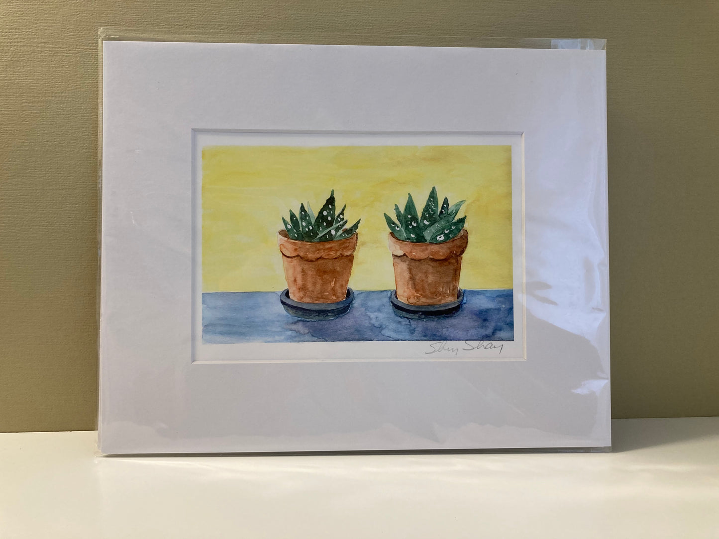 Succulent Houseplants Watercolor Print Art - Flamingo Shores - Original Art for Home Decor and Gifts