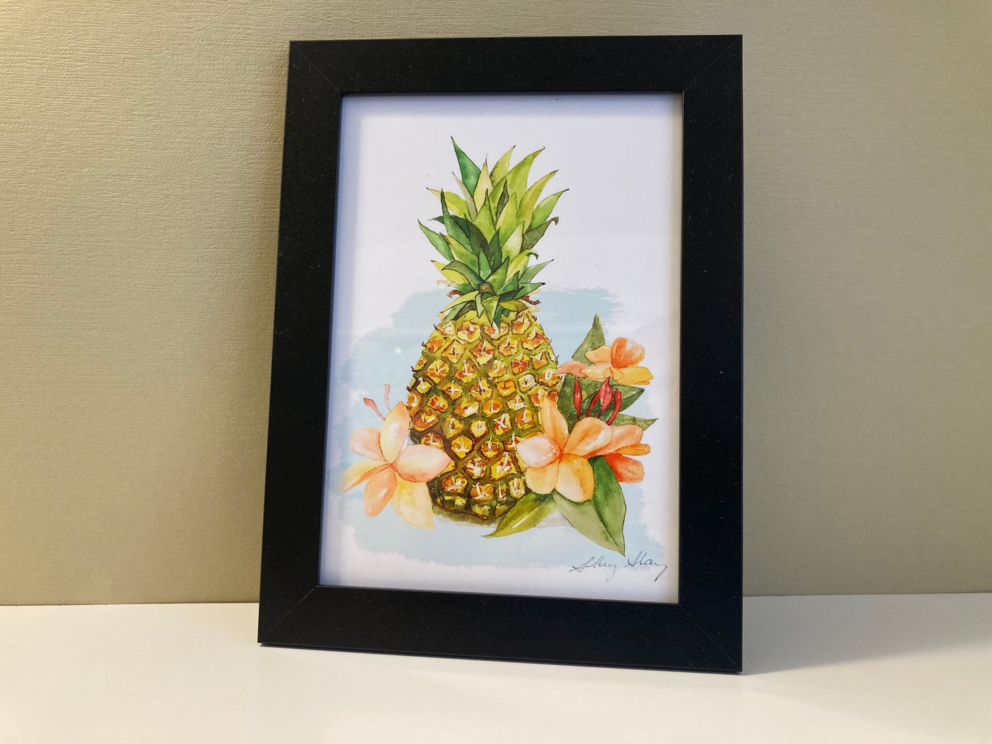 Pineapple Watercolor Print Art - Flamingo Shores - Original Art for Home Decor and Gifts