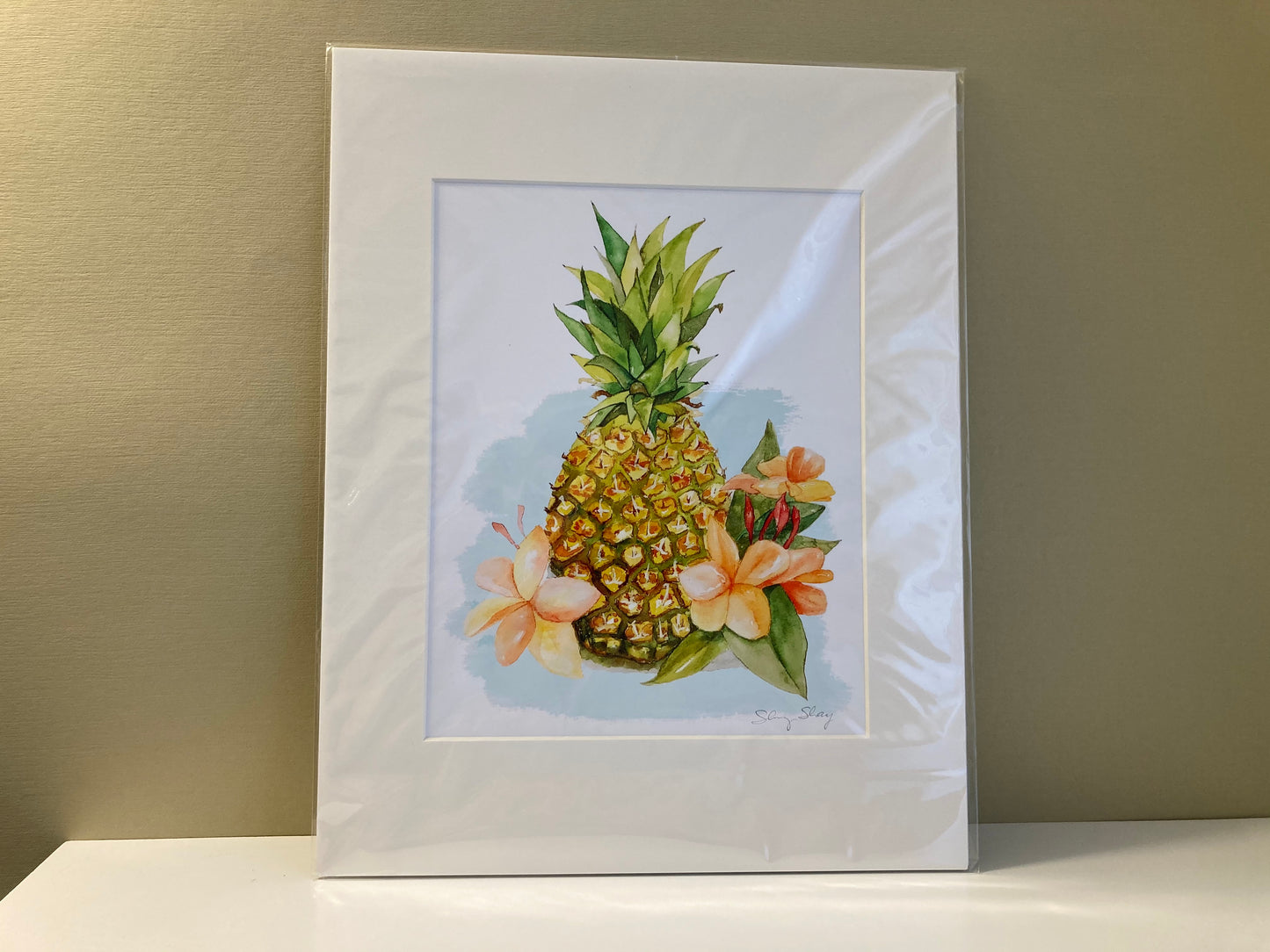 Pineapple Watercolor Print Art - Flamingo Shores - Original Art for Home Decor and Gifts