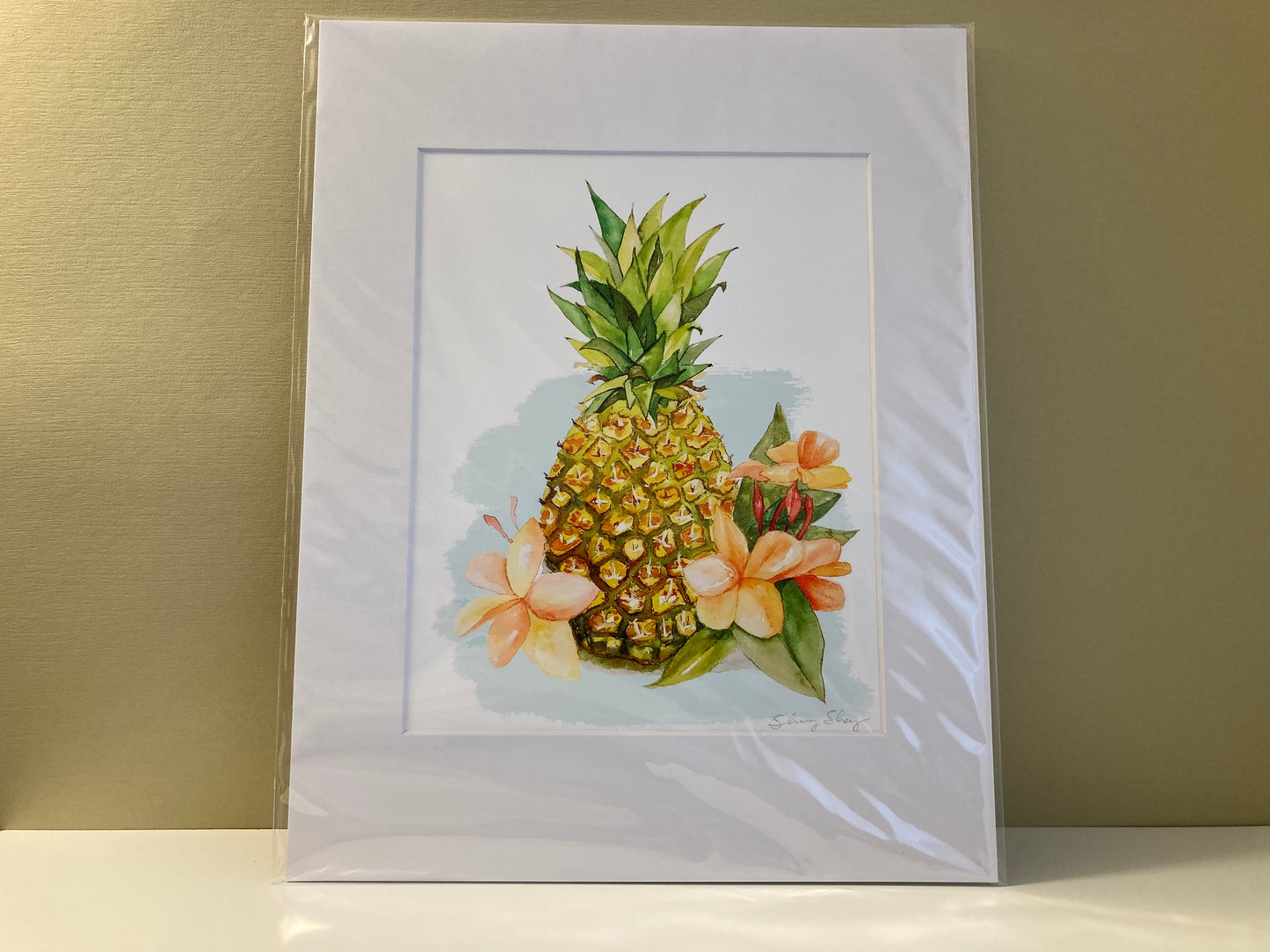 Pineapple Watercolor Print Art - Flamingo Shores - Original Art for Home Decor and Gifts