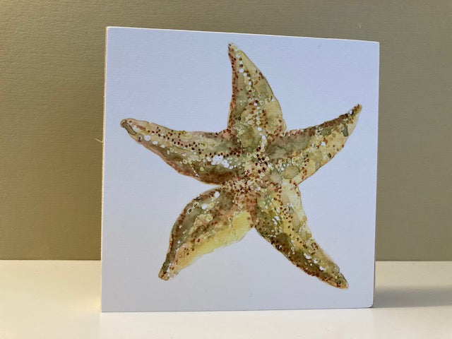 Starfish Watercolor Art on Wood Block - Flamingo Shores - Original Art for Home Decor and Gifts